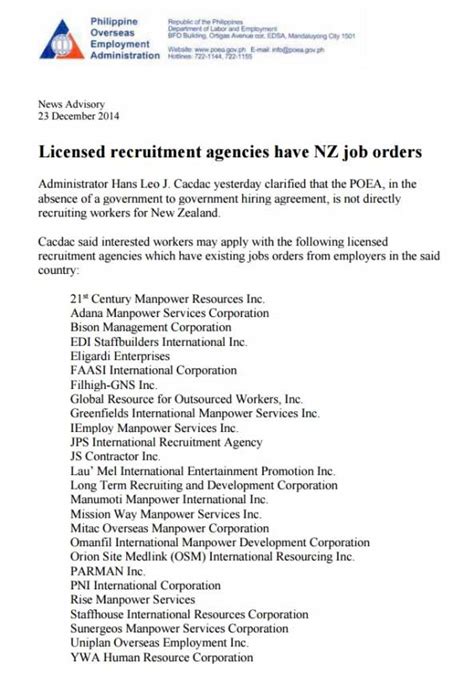 25+ New Zealand Jobs, Employment in POEA .